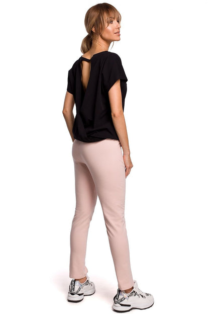 Straight-Leg Trousers with Front Slits & Topstitching