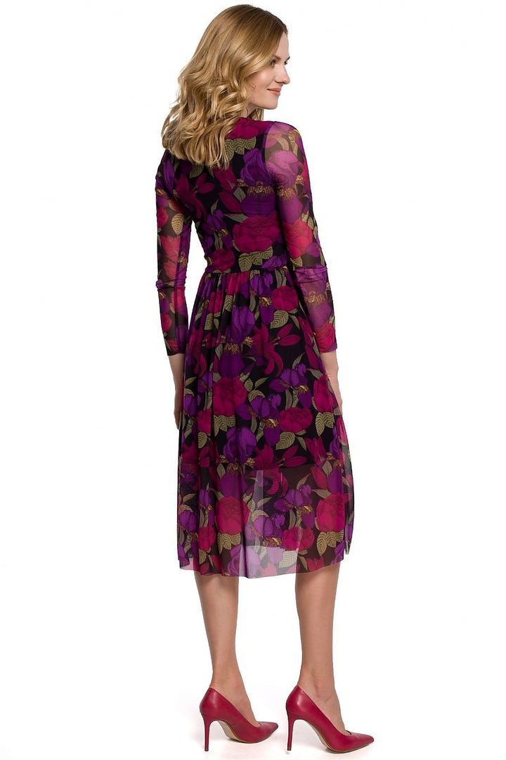 Floral Mesh Dress with Crinkled Flared Skirt - Ludowika 