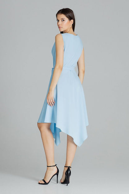 Flowy Sleeveless Midi Dress with Envelope Neckline and Tie Belt