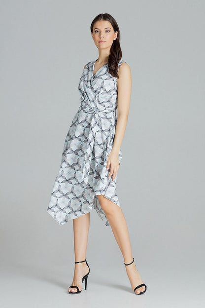 Flowy Sleeveless Midi Dress with Envelope Neckline and Tie Belt