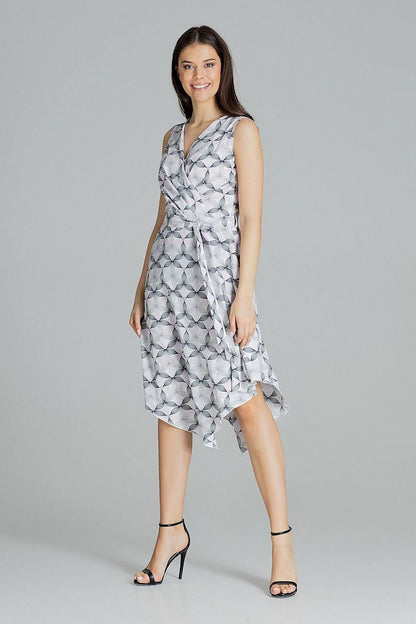 Flowy Sleeveless Midi Dress with Envelope Neckline and Tie Belt