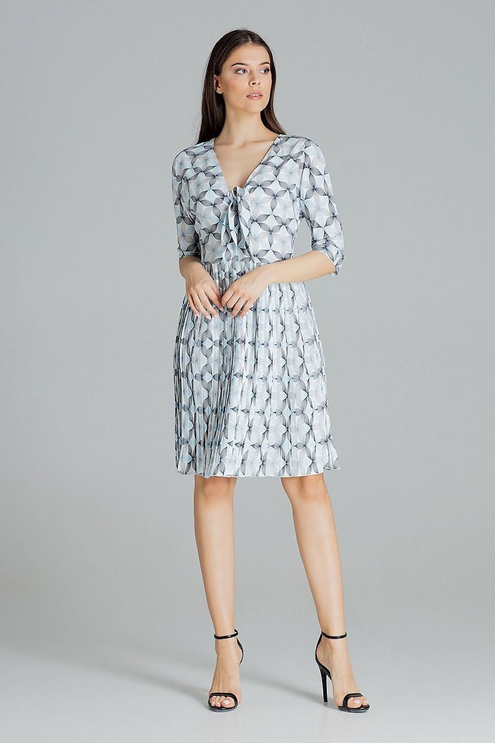 Spring Midi Dress with Kimono Sleeves and Pleated Skirt