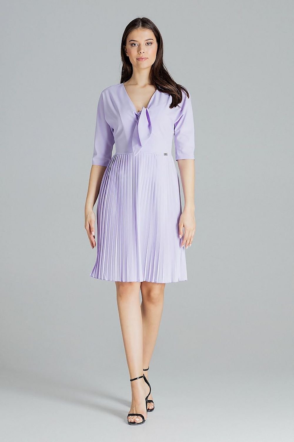 Spring Midi Dress with Kimono Sleeves and Pleated Skirt