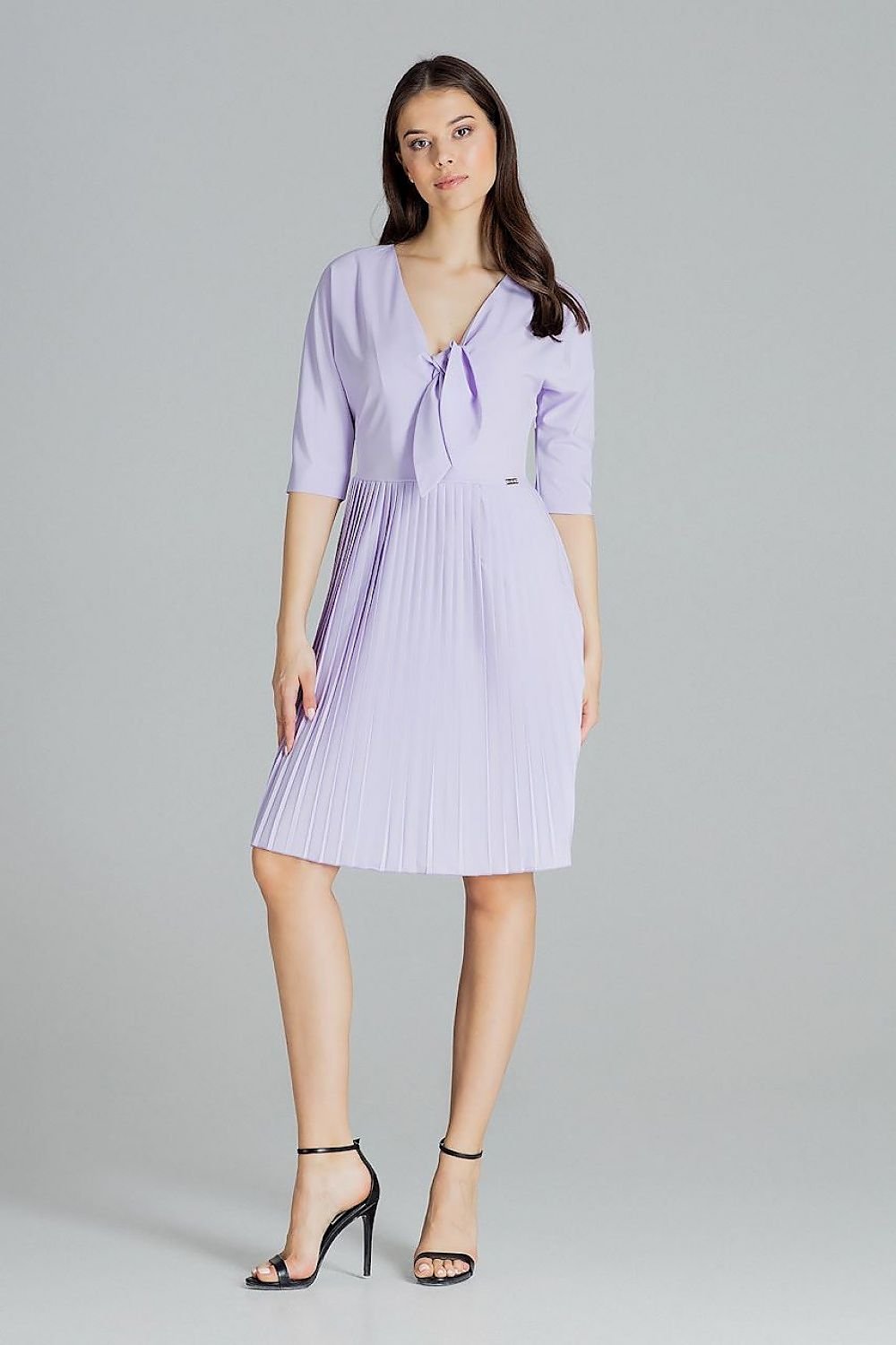 Spring Midi Dress with Kimono Sleeves and Pleated Skirt