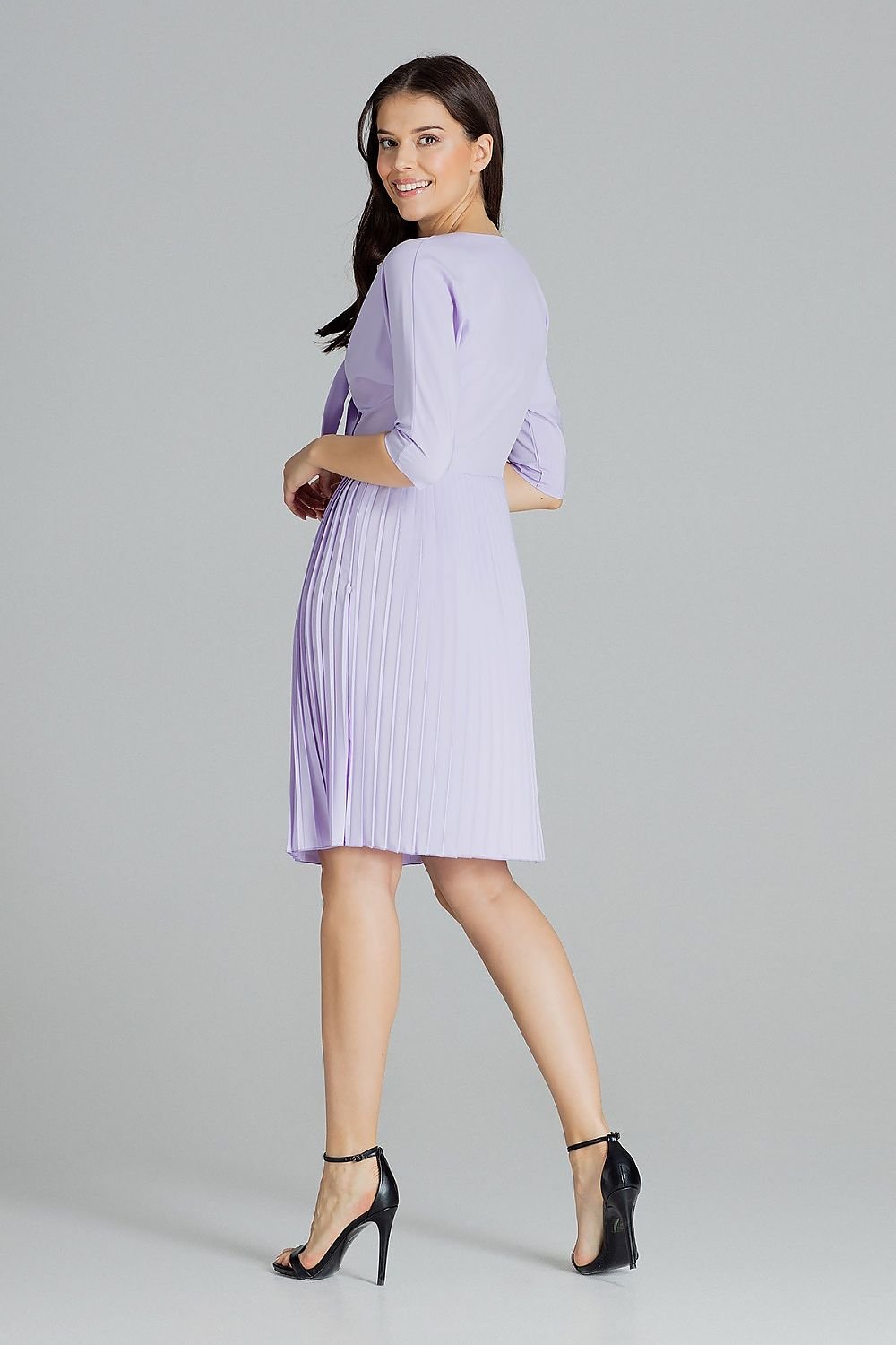 Spring Midi Dress with Kimono Sleeves and Pleated Skirt