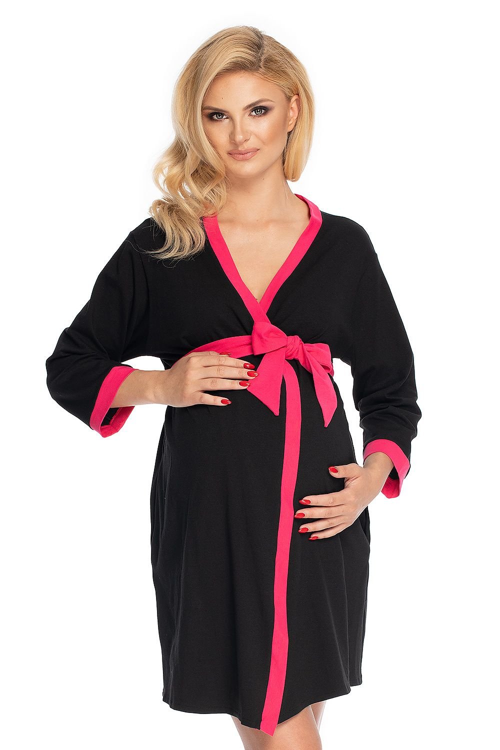 Cotton Bathrobe with Contrasting Piping and Belt, Ideal for Post-Pregnancy