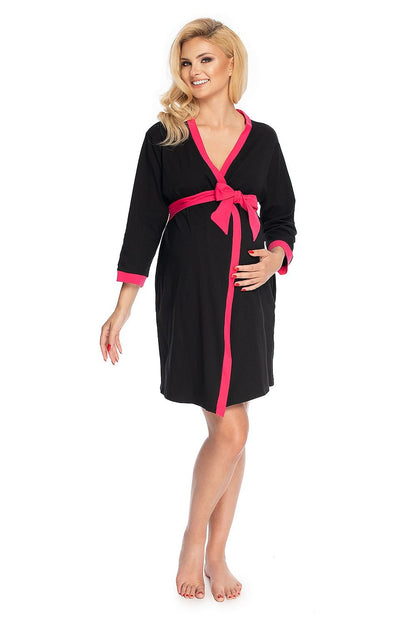 Cotton Bathrobe with Contrasting Piping and Belt, Ideal for Post-Pregnancy