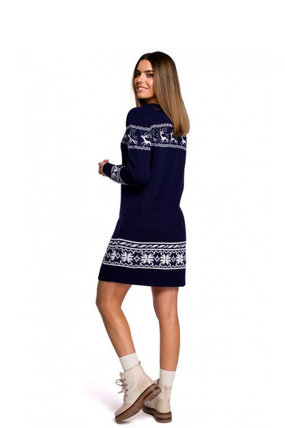 Two-Tone Sweater Dress with Christmas Motif