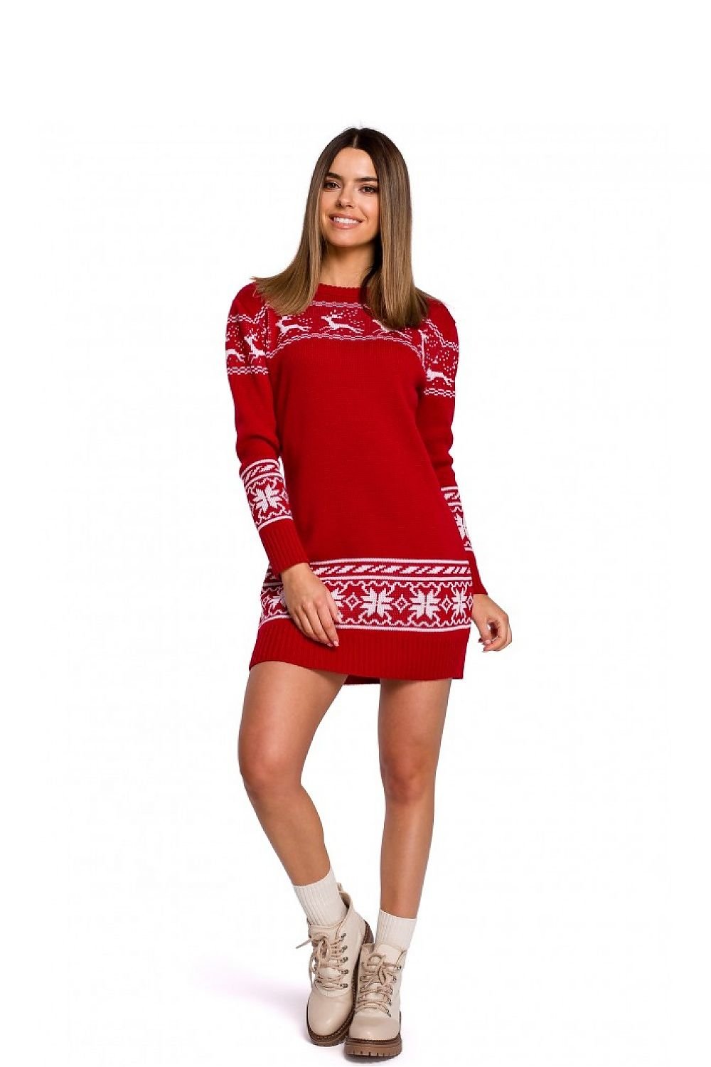 Two-Tone Sweater Dress with Christmas Motif