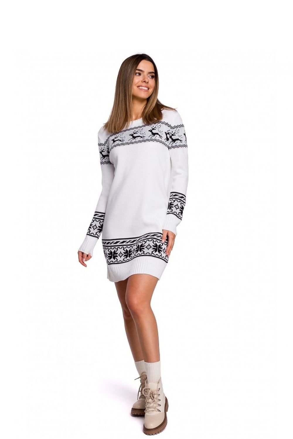 Two-Tone Sweater Dress with Christmas Motif