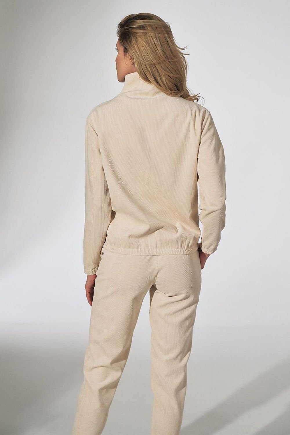 Corduroy Blouse with Decorative Zipper and Elastic Cuffs