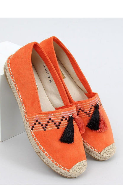 Orangefarbene Espadrilles für Damen im Boho-Stil mit Fransen und gesticktem Muster aus umweltfreundlichem Wildleder