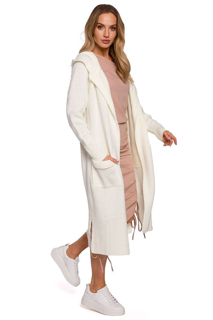 Cardigan long style manteau avec capuche ajustée et fentes décoratives