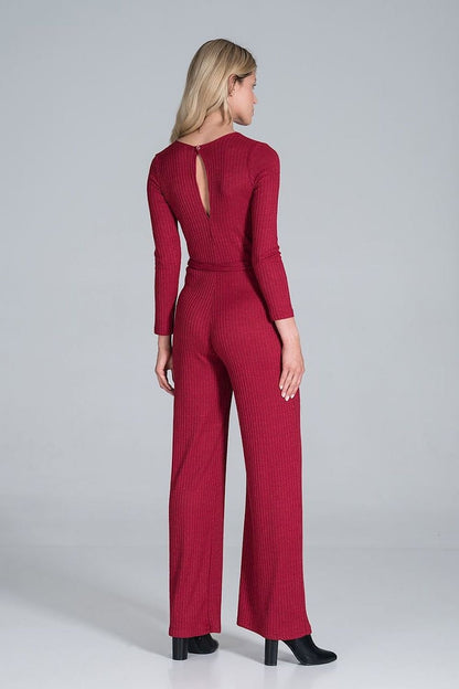 Ribbed Knit Jumpsuit with Wide Legs and Back Slit