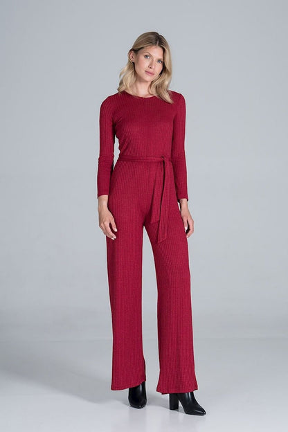 Ribbed Knit Jumpsuit with Wide Legs and Back Slit