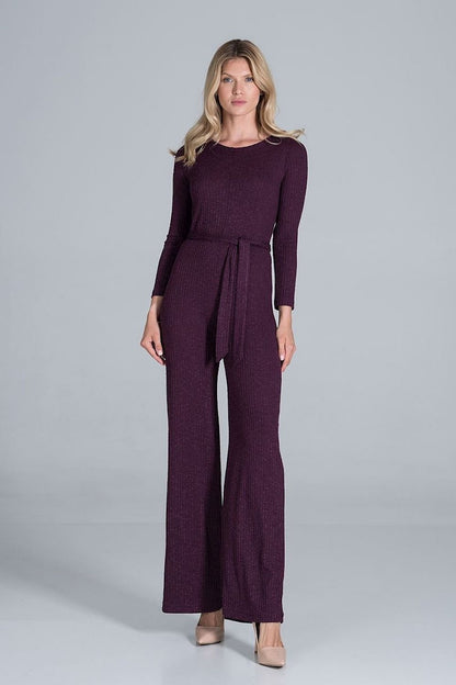 Ribbed Knit Jumpsuit with Wide Legs and Back Slit