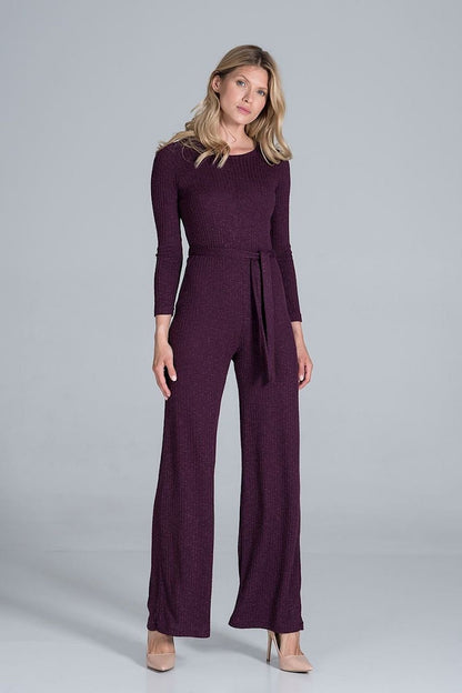 Ribbed Knit Jumpsuit with Wide Legs and Back Slit