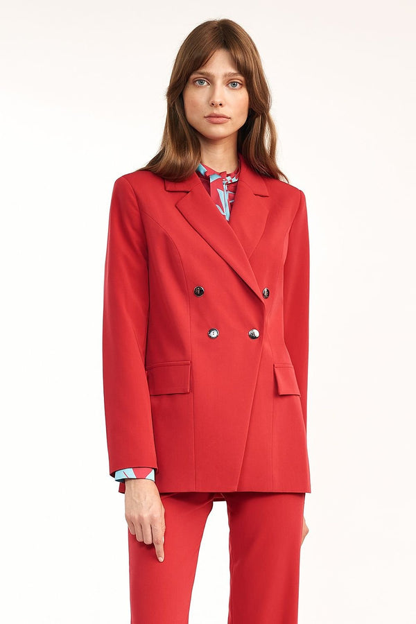 Double-Breasted Fitted Jacket in Autumn Colors with Elegant Longer Cut