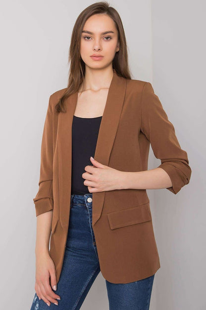 A chic 3/4 sleeve open-front jacket with a soft lining, ideal for adding sophistication to any occasion.