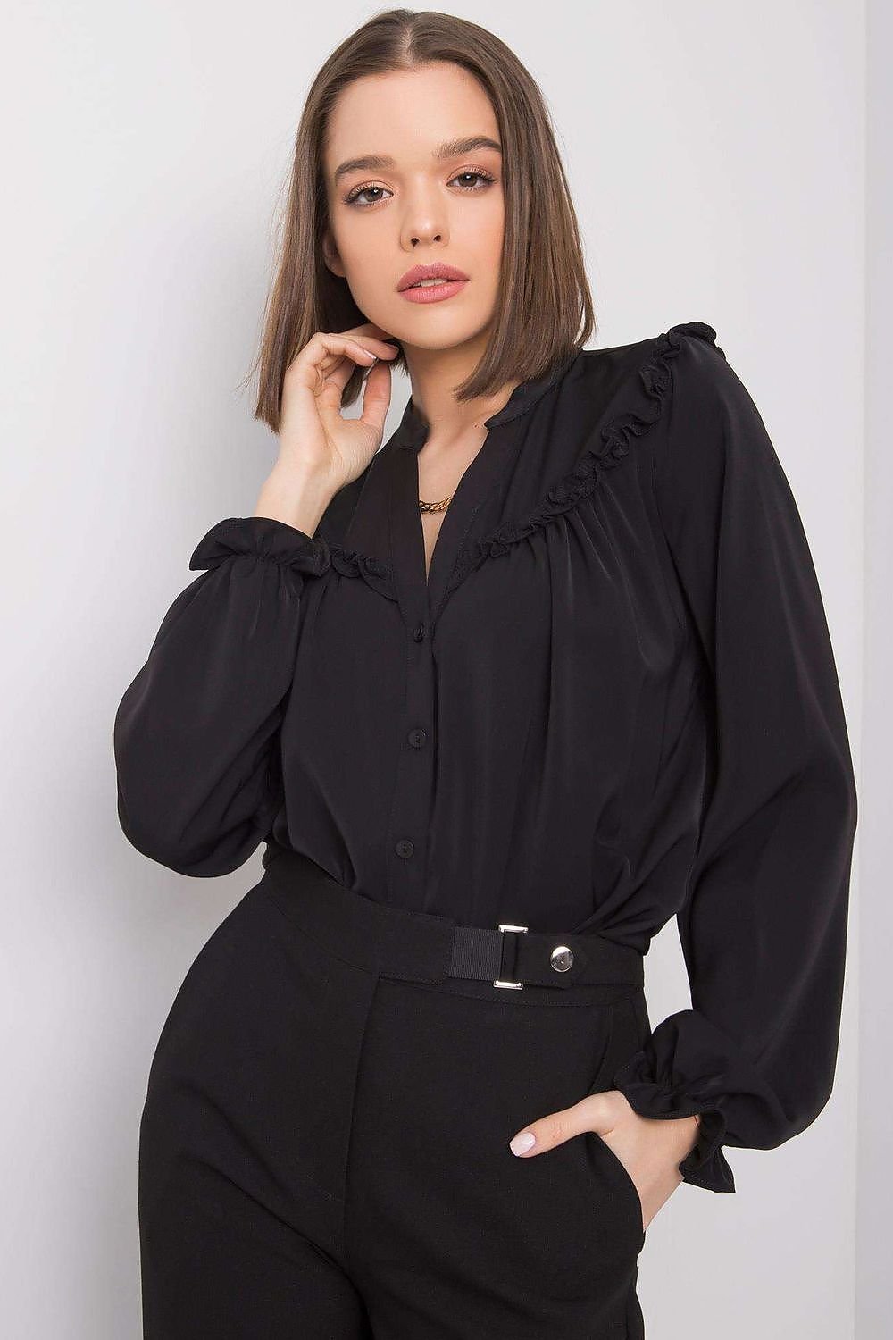 Black Women's Long Sleeve Button-Down Shirt