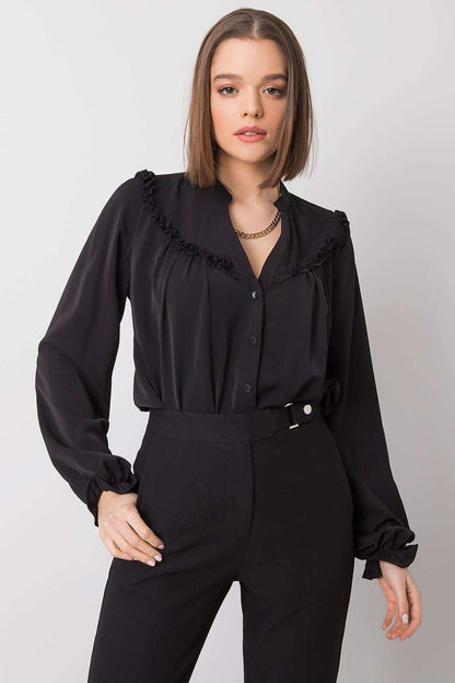 Black Women's Long Sleeve Button-Down Shirt