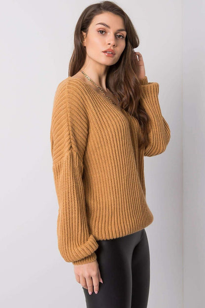 Versatile Brown Sweater with Back Neckline