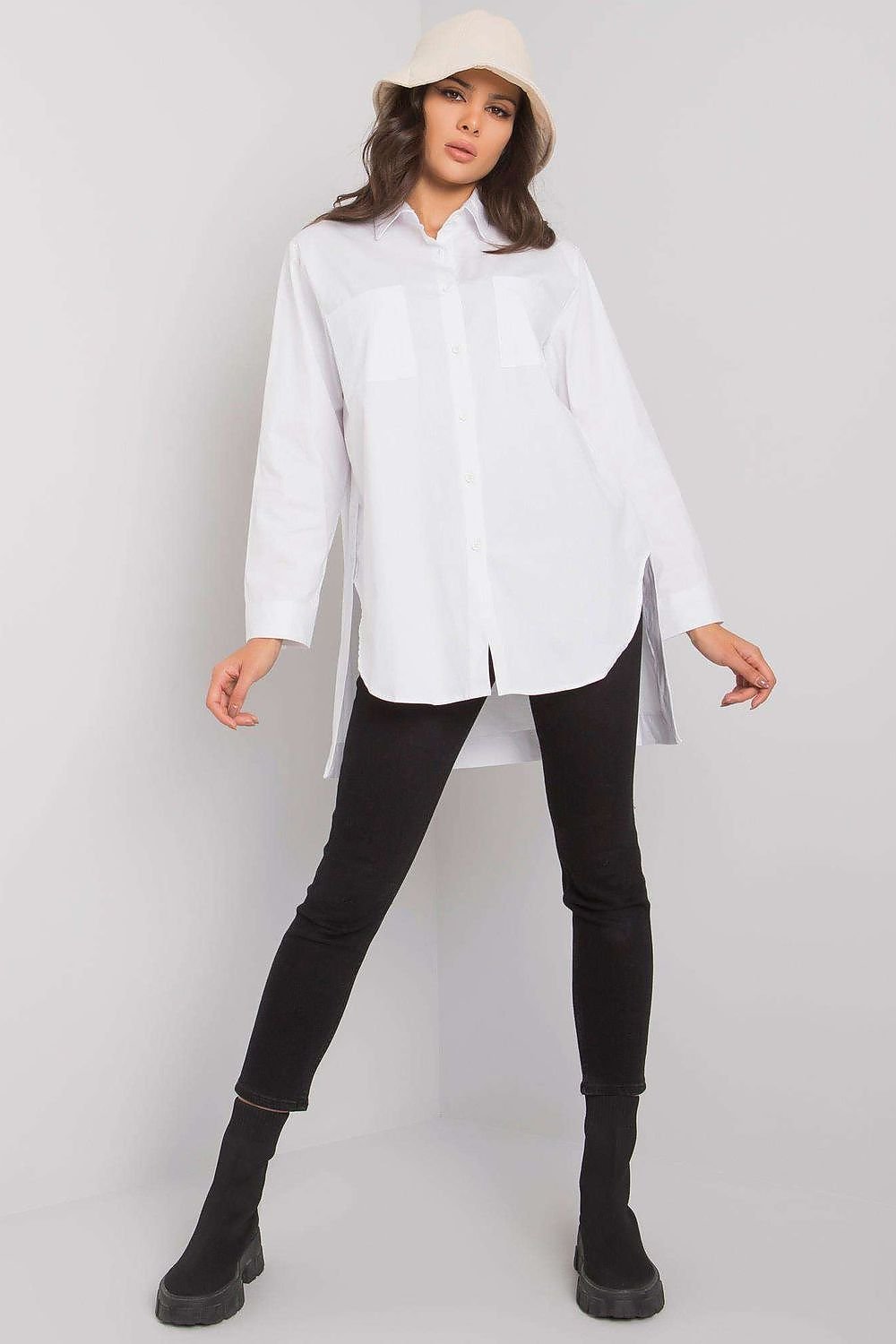 Chemise en coton à coupe allongée et manches longues