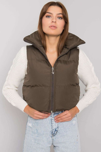 Elegant Ecru Women's Vest with Concealed Hood and Zipper Fastening