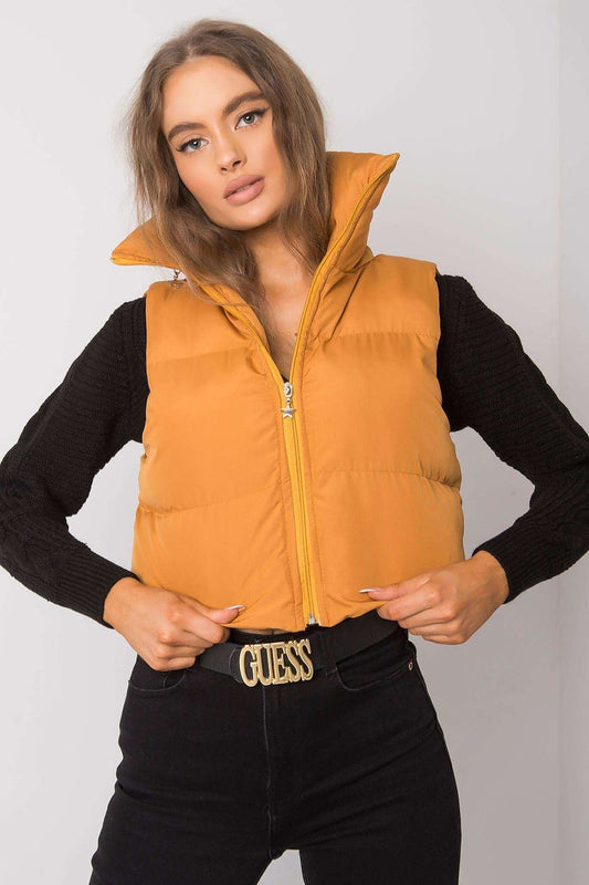 Elegant Ecru Women's Vest with Concealed Hood and Zipper Fastening