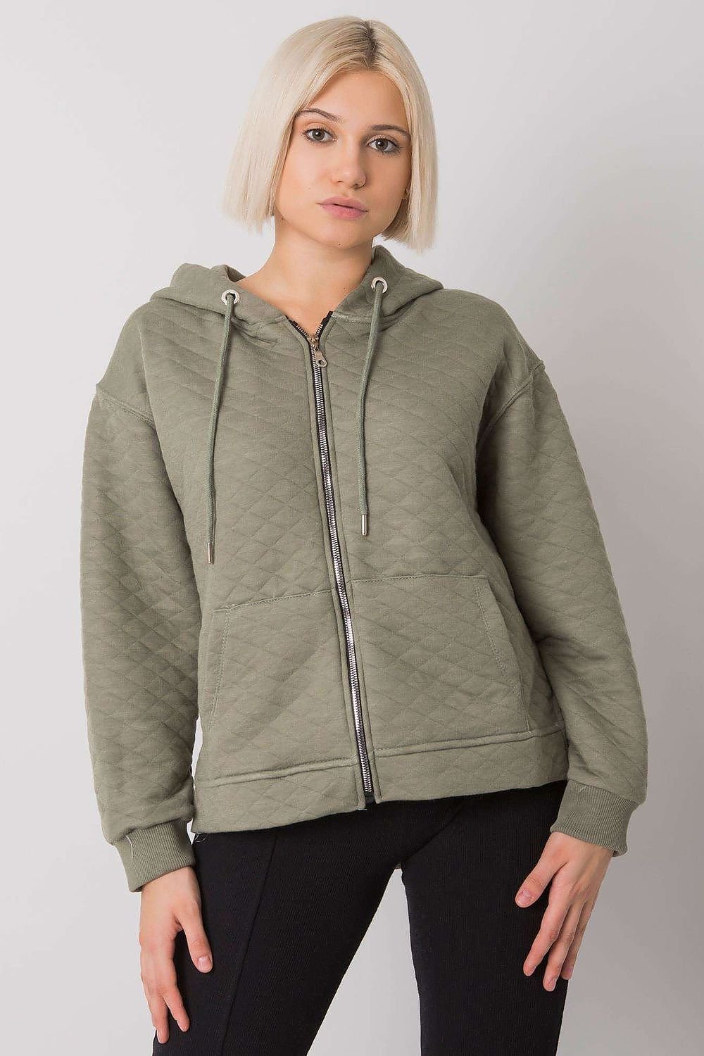 Quilted Zip-Up Hoodie with Front Slip Pockets