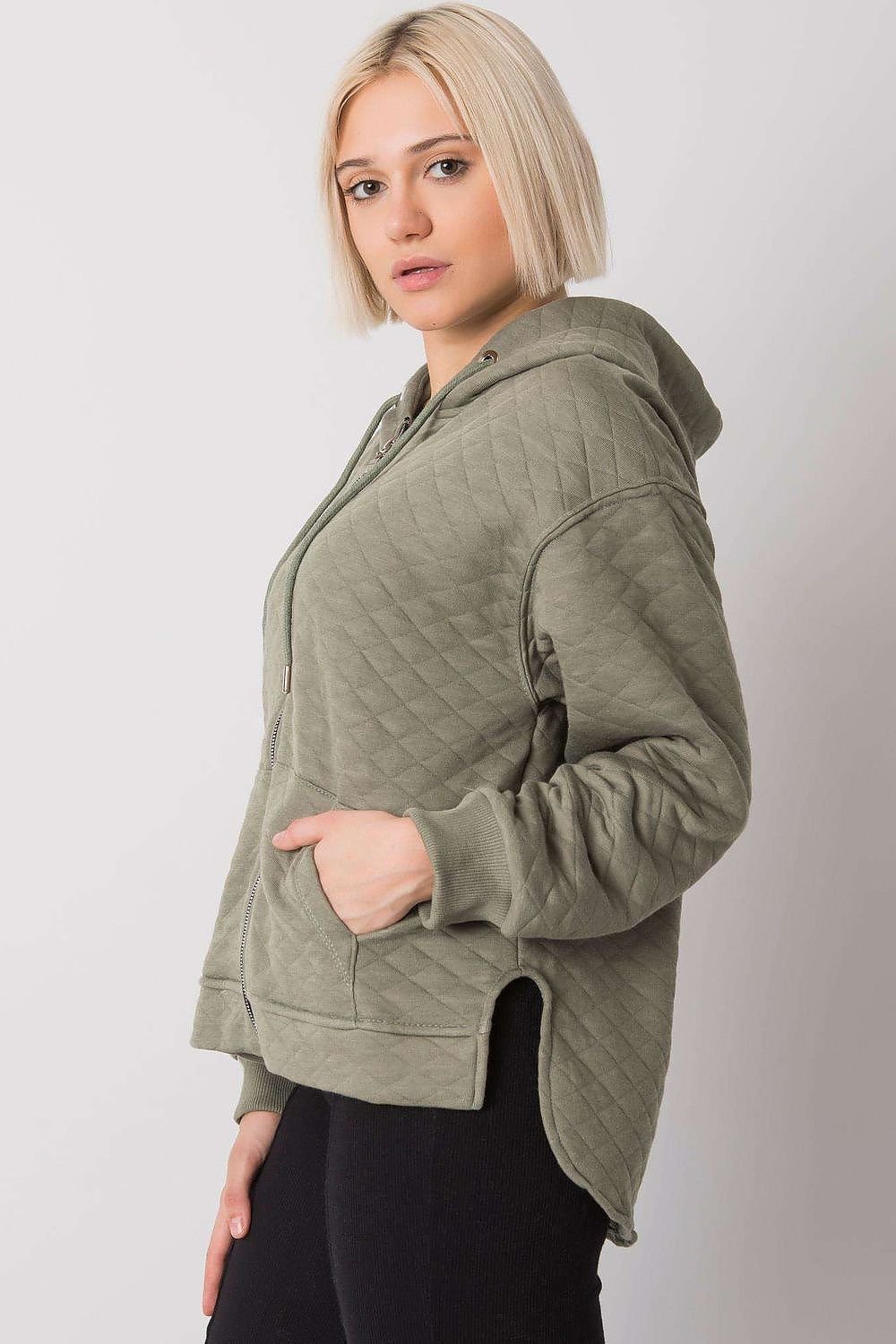 Quilted Zip-Up Hoodie with Front Slip Pockets