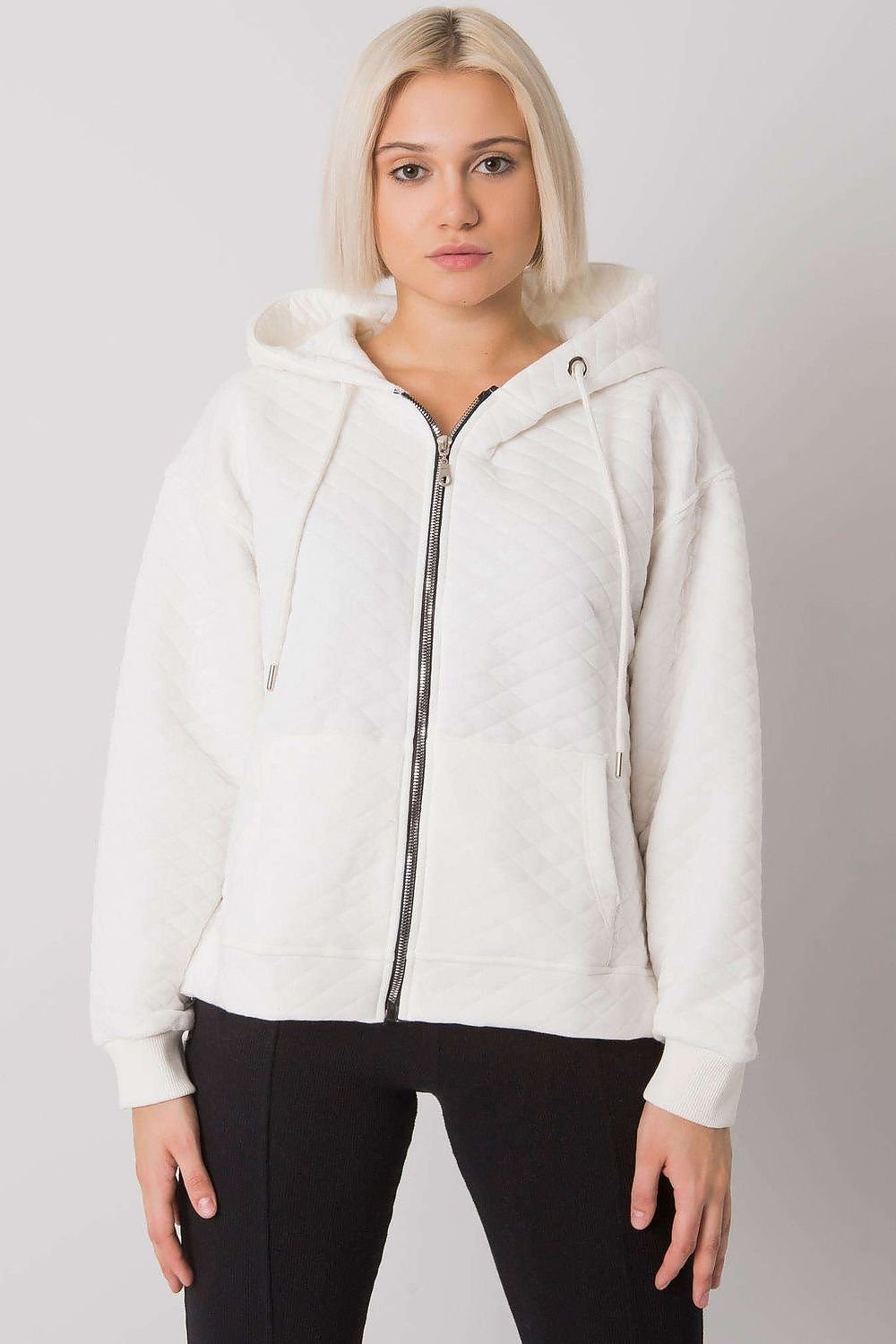 Quilted Zip-Up Hoodie with Front Slip Pockets