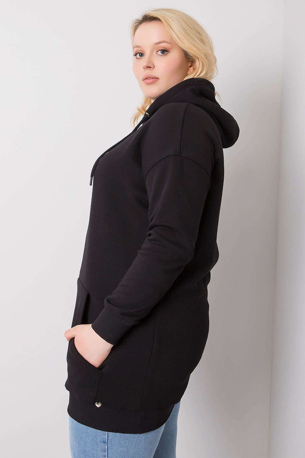 Grey Melange Plus Size Cotton Hoodie with Extended Cut and Pockets