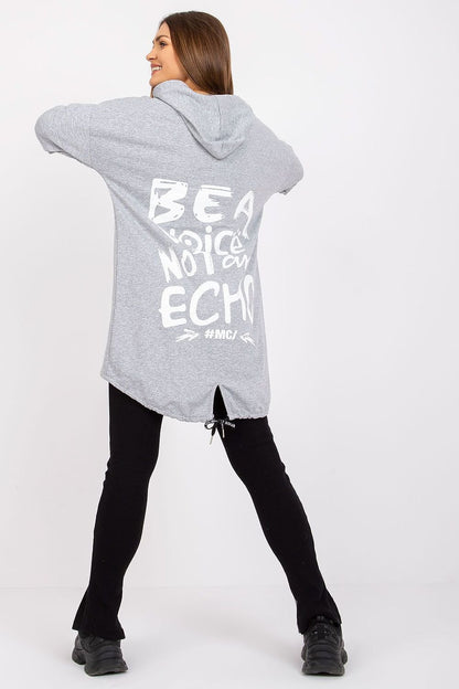 Extended Cut Pullover Hoodie with Kangaroo Pocket and Back Inscription