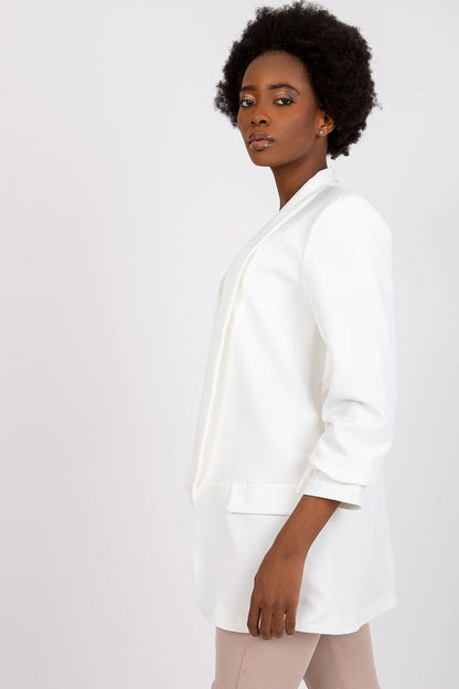 Women's 3/4 Sleeve Jacket with Shoulder Cushions and Imitation Pockets