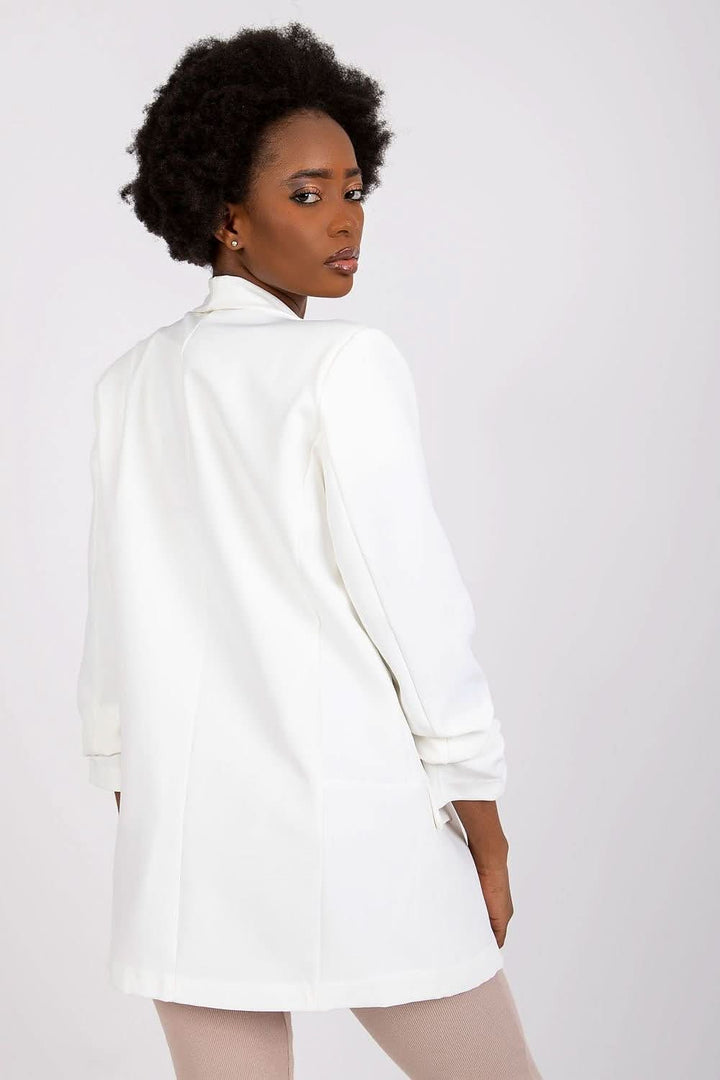 Women's 3/4 Sleeve Jacket with Shoulder Cushions and Imitation Pockets - Ludowika 
