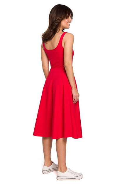 Wavy Flared Dress with Thin Shoulder Straps and Pockets