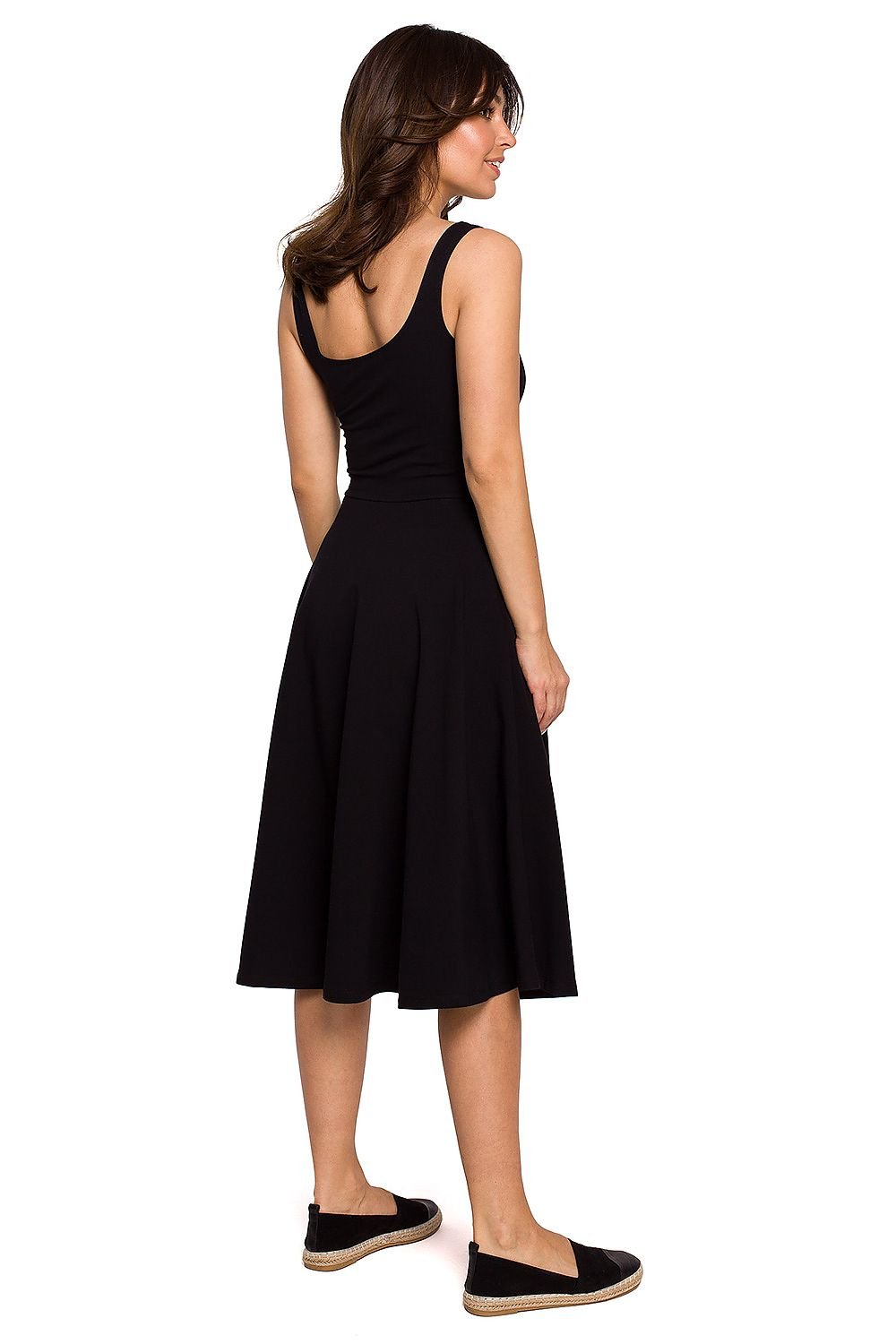 Wavy Flared Dress with Thin Shoulder Straps and Pockets