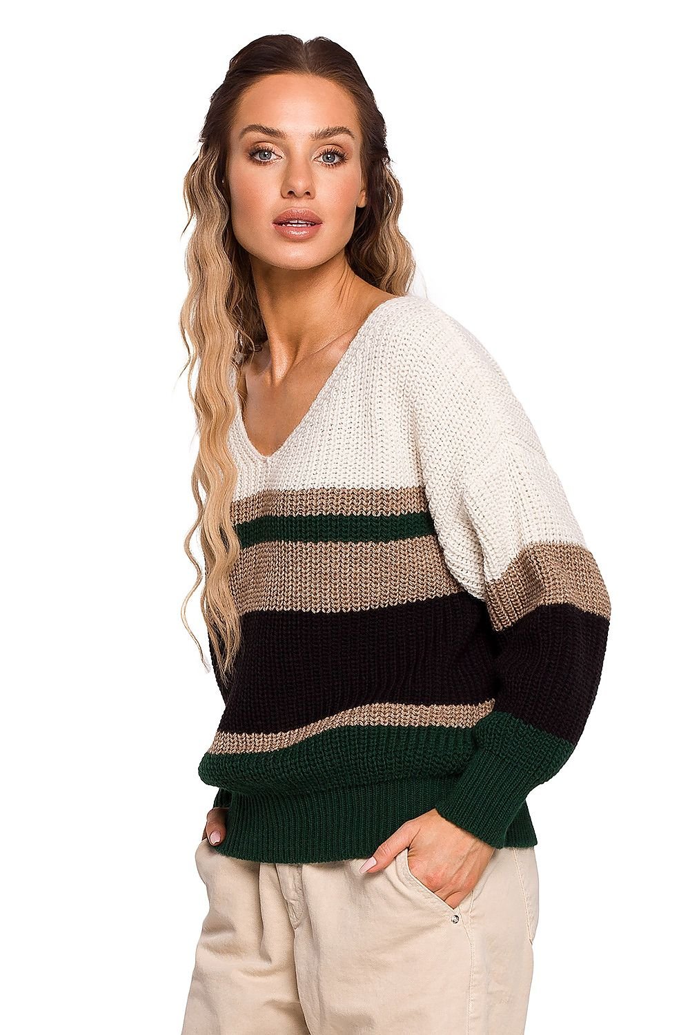 Loose-Fitting Sweater with V-Neck