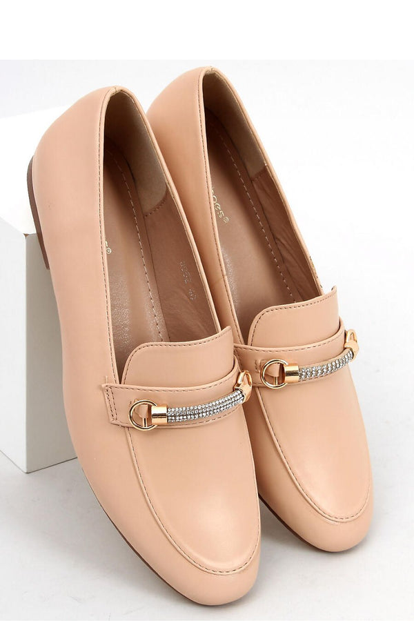 Women's Beige Moccasins with Shiny Zircon Application