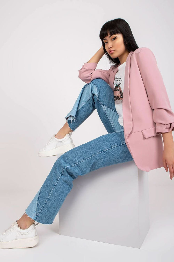 Women's 3/4 Sleeve Jacket with Shoulder Cushions and Imitation Pockets - Ludowika 
