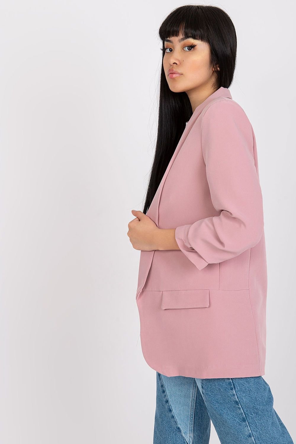 Women's 3/4 Sleeve Jacket with Shoulder Cushions and Imitation Pockets