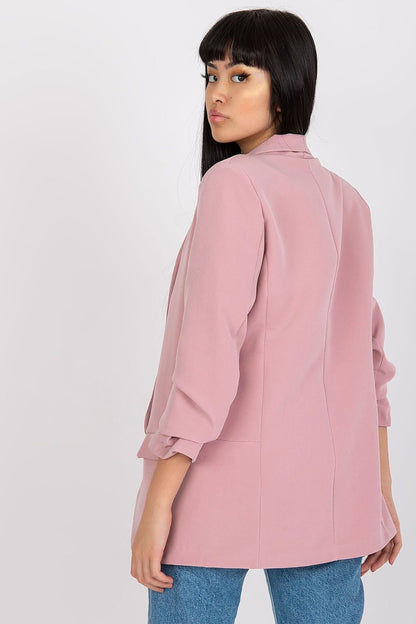 Women's 3/4 Sleeve Jacket with Shoulder Cushions and Imitation Pockets