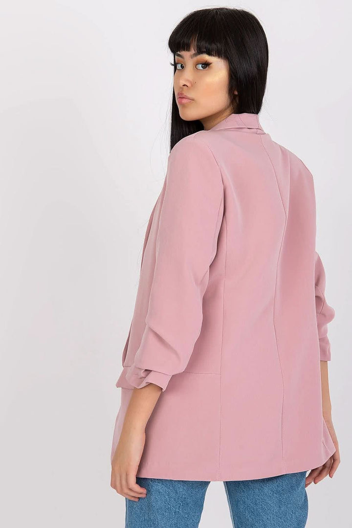 Women's 3/4 Sleeve Jacket with Shoulder Cushions and Imitation Pockets - Ludowika 