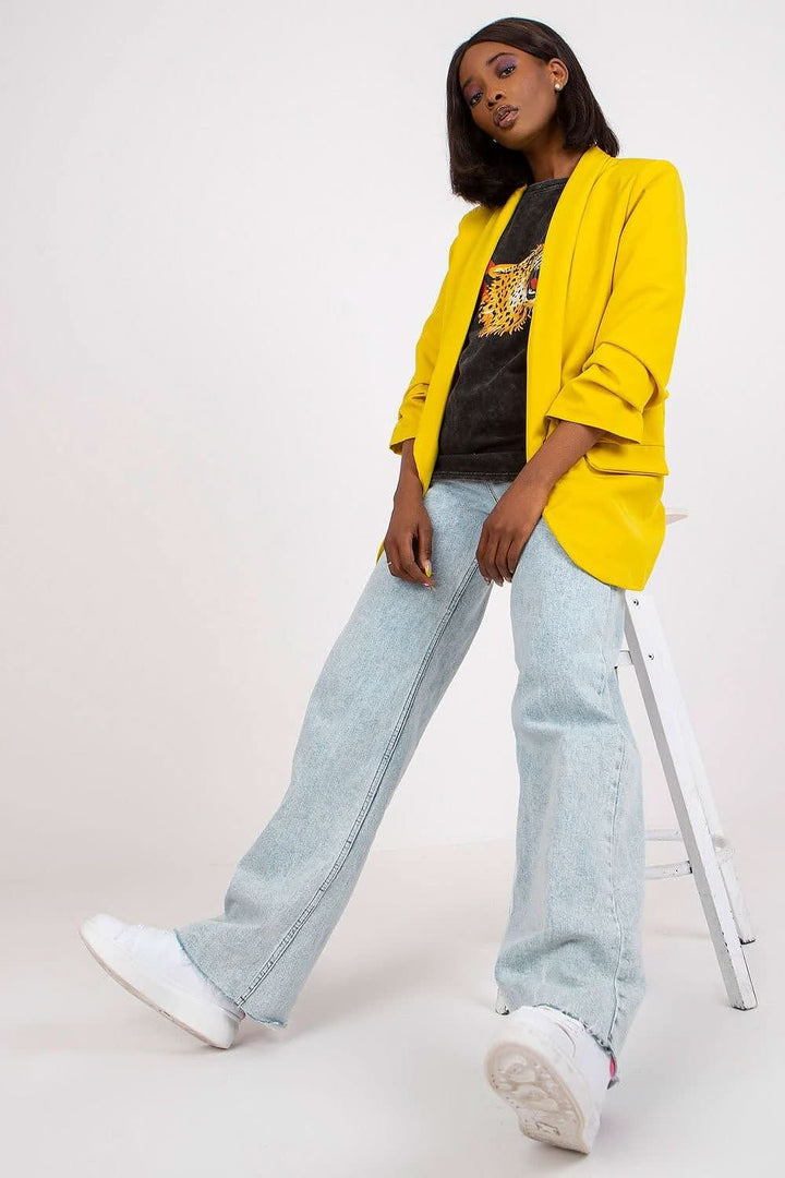 Women's 3/4 Sleeve Jacket with Shoulder Cushions and Imitation Pockets - Ludowika 