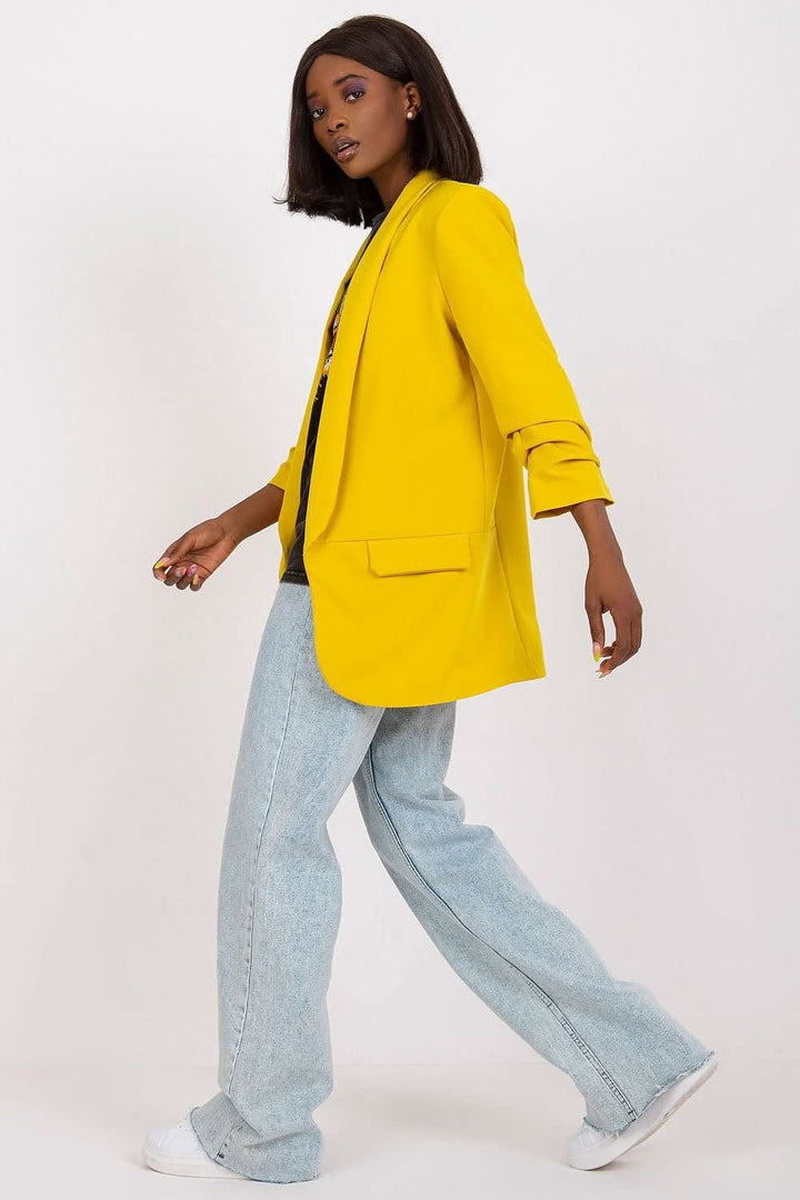 Women's 3/4 Sleeve Jacket with Shoulder Cushions and Imitation Pockets - Ludowika 