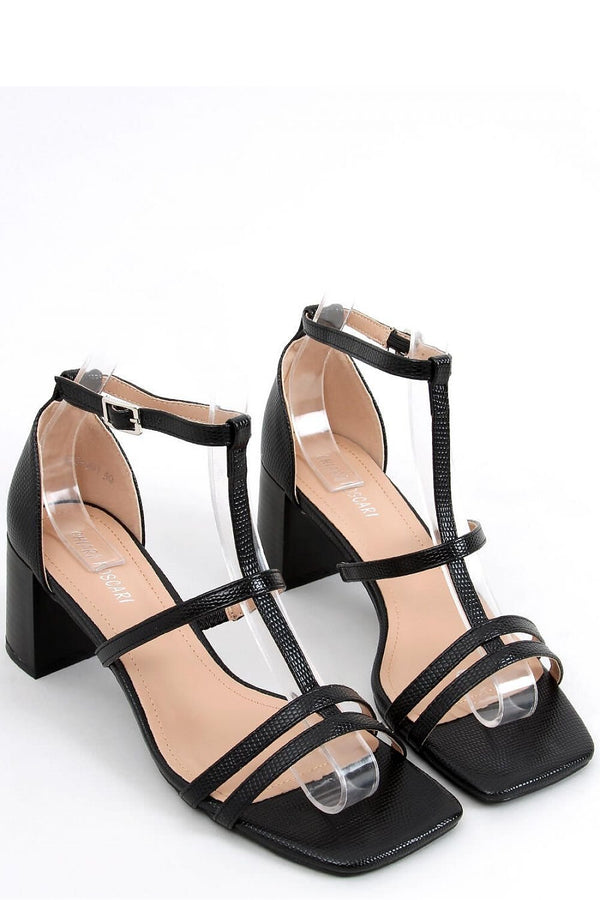 Trendy Women's Black Low Heel Sandals Square Cut Design with Embossed Finish