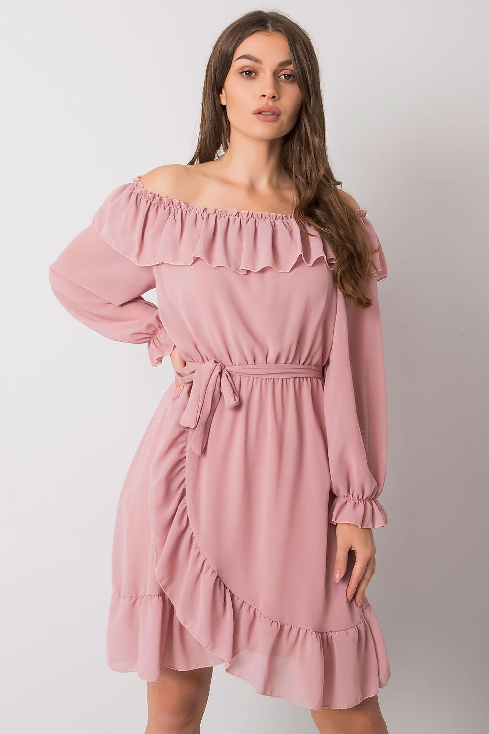 Spanish Style Long Sleeve Dress with Decorative Frills & Waist Tie - Ludowika 