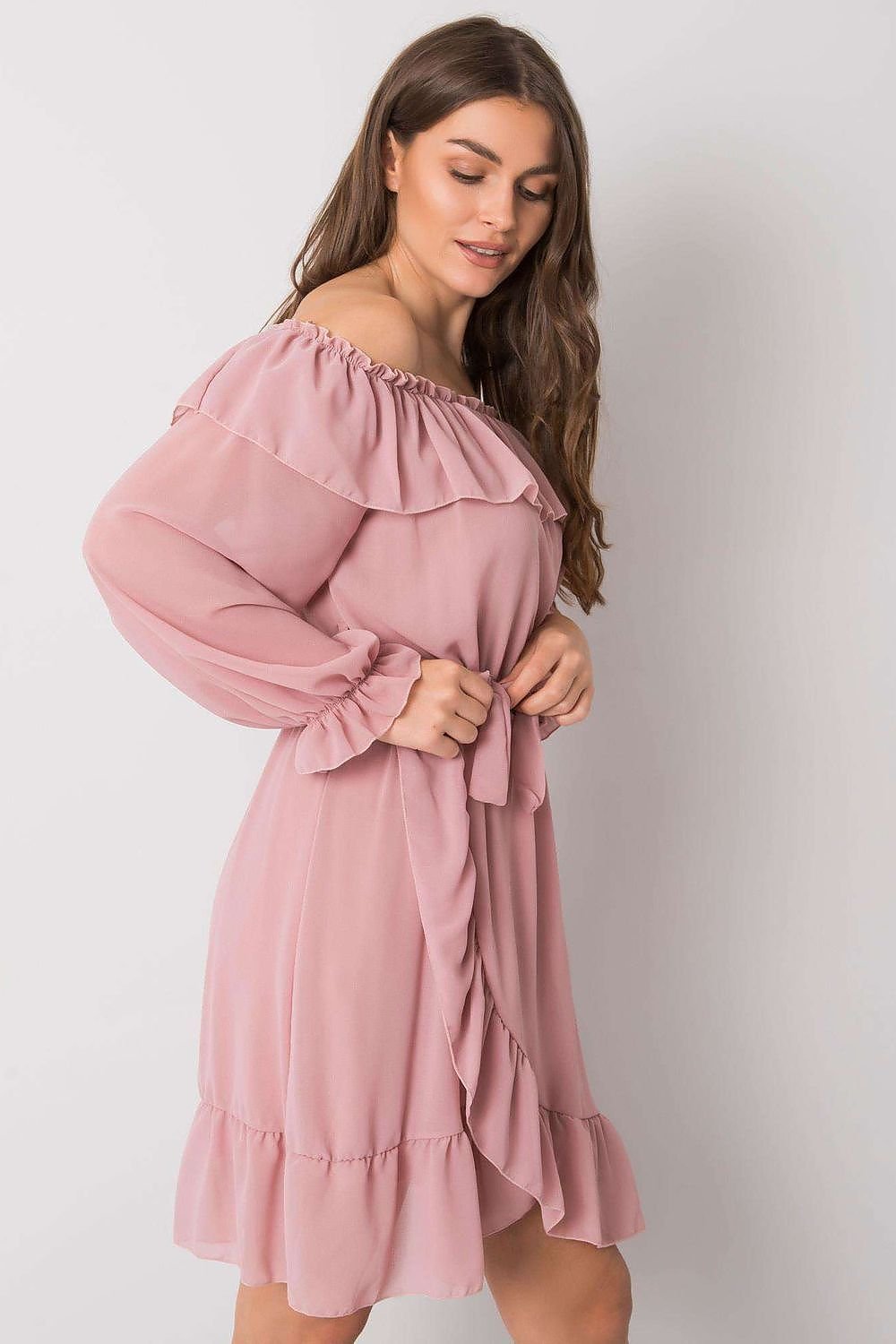 Spanish Style Long Sleeve Dress with Decorative Frills & Waist Tie - Ludowika 