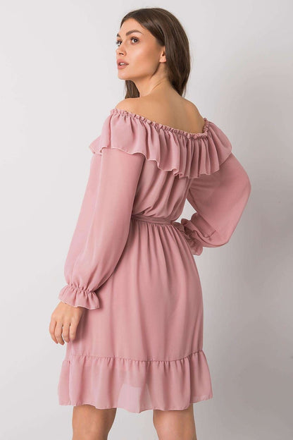 Spanish Style Long Sleeve Dress with Decorative Frills & Waist Tie - Ludowika 